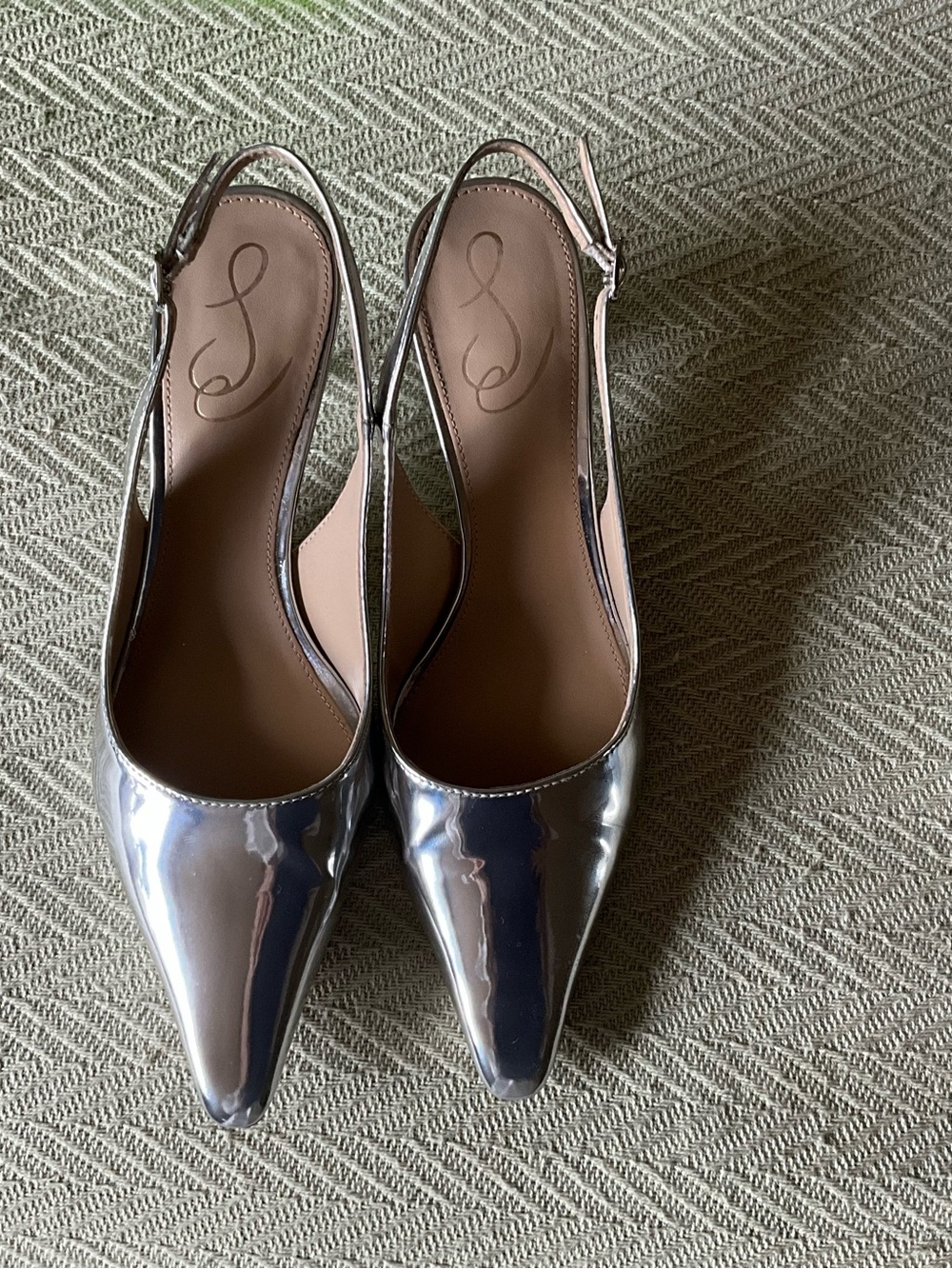 Sam Edelman Silver Pointed Slingback Heels/ Matching Purse